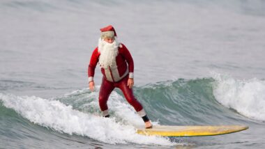 beach broadcast santa surfing