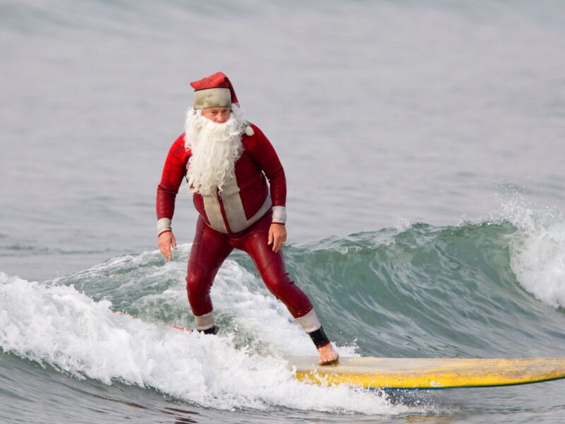 beach broadcast santa surfing