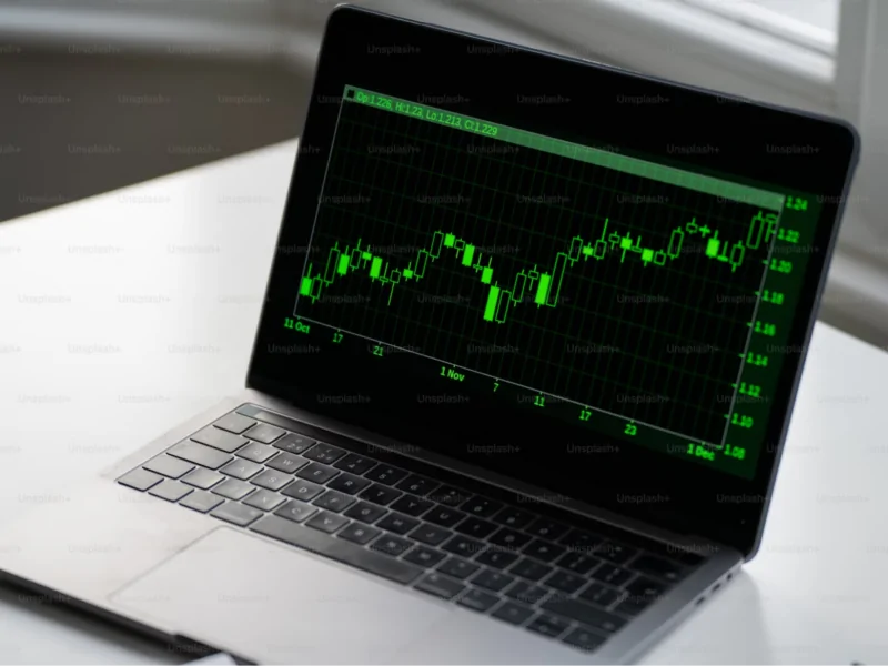 a laptop with a Candlestick Charts